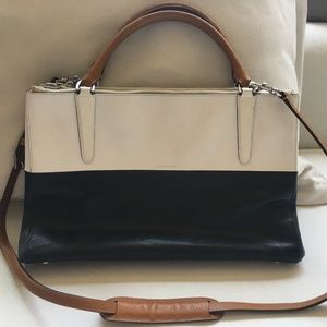 Coach White and Navy Color-block Borough Bag
